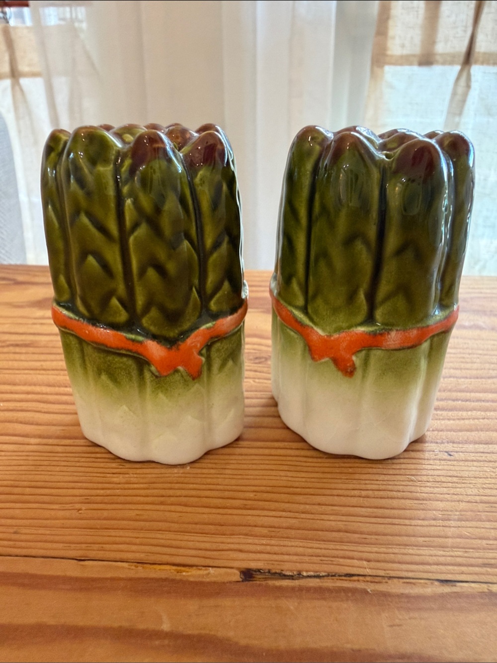 Vintage Ceramic Majolica Asparagus Salt & Pepper Shakers | Italy